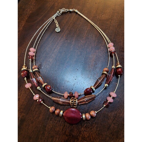 Napier Vintage Triple Chain Multicolor Beaded Bib Collar Necklace - Picture 3 of 4